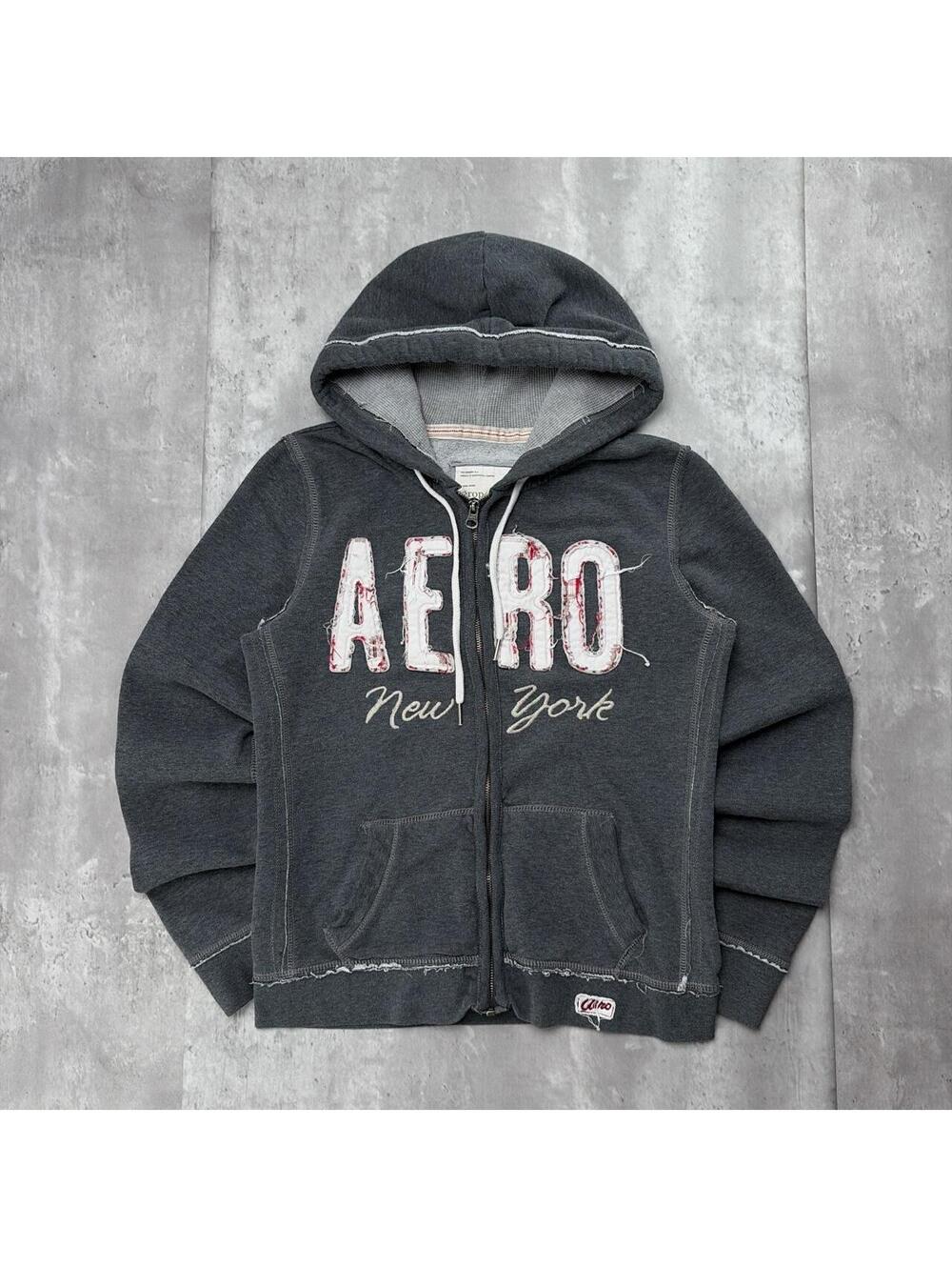 Y2K Grey Aeropostale Grunge Skater Thermal Zip Up Hoodie